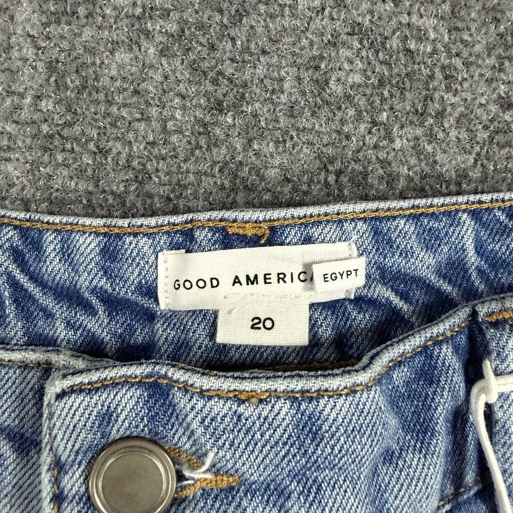 Good American Denim Long Shorts Womens 20 Blue Carpenter Raw Hem NEW